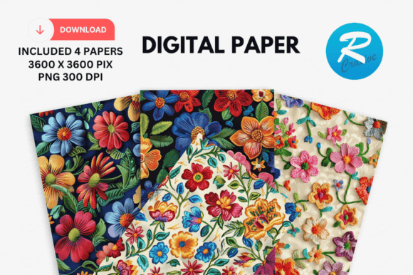 Colorful Embroidery Digital Paper Print