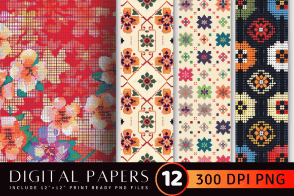 Cross Stitch Embroidery Digital Paper