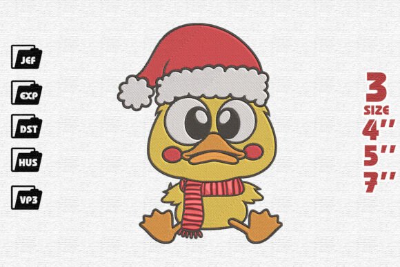 Cute Duck Christmas Embroidery