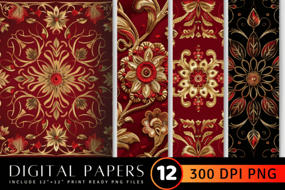Red Gold Embroidery Pattern