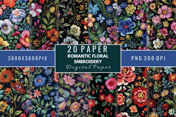 Romantic Floral Embroidery Digital Paper