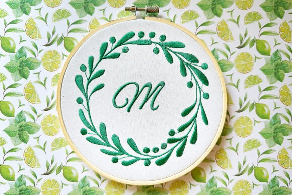 Round Floral Monogram Machine Embroidery