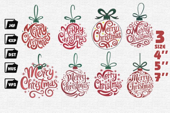 Set of 8 Merry Christmas Embroidery