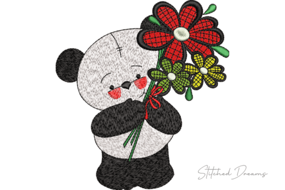Teddy Bear Holding Flowers Embroidery